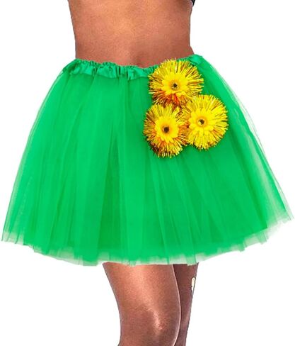 تنورة توتو للسيدات ذات طبقات من التول للرقص تنورة تنورات قصيرة للكبار تنورة توتو عباد الشمس الخضراء لزي الحفلات الأيرلندية (بوليستر، أخضر) in Kuwait