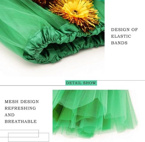 تنورة توتو للسيدات ذات طبقات من التول للرقص تنورة تنورات قصيرة للكبار تنورة توتو عباد الشمس الخضراء لزي الحفلات الأيرلندية (بوليستر، أخضر) in Kuwait