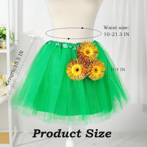 تنورة توتو للسيدات ذات طبقات من التول للرقص تنورة تنورات قصيرة للكبار تنورة توتو عباد الشمس الخضراء لزي الحفلات الأيرلندية (بوليستر، أخضر) in Kuwait
