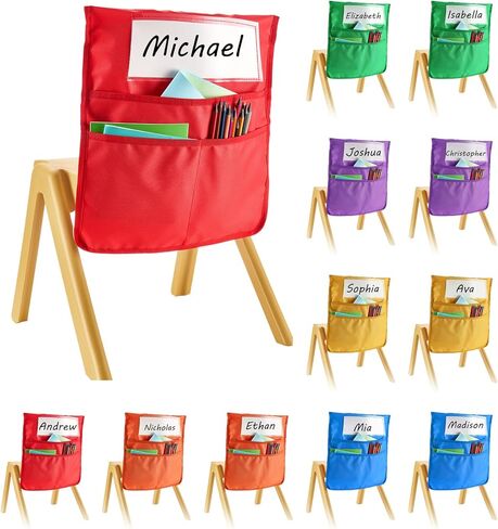 جيوب كرسي Vevor للفصول الدراسية ، 24 حزمة ، 14 × 15 بوصة جيب الأصدقاء مع علامة الاسم ، 6 ألوان زاهية ، خلفية منظم الكرسي للأطفال في الفصل الدراسي ، روضة الأطفال ، المدرسة ، والمنزل in Kuwait