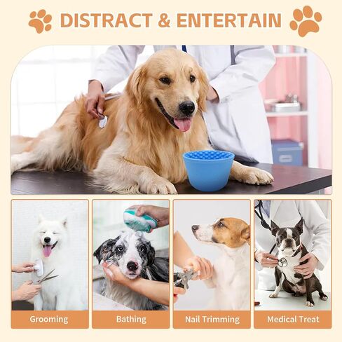 Dog Lick Bowl, Anxiety Relief Slow Feeder Treat Dispenser, Silicone Anti-chocking Pet Dish, Non-Slip Dog Licking Bowl Interactive Entertainment Puzzle Toy for Small & Medium-Dark Blue in Kuwait