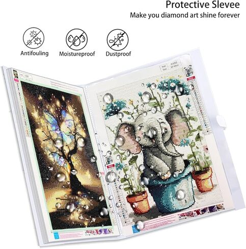 Diamond Painting Accessories Art Storage,16.2x12 inch Art Collection Book Folder, 30 High-Definition Transparent Pockets, Thickened Material (White） in Kuwait