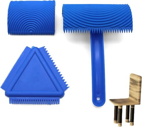 3 Pack Wood Grain Tool (Blue)-Natural Woodgrain Maker for Decorative Painting Premium Wood Graining Tool Set Enhance Your DIY Projects with Wood Grain Patterns，2 of Them are Removable and Interchangea in Kuwait