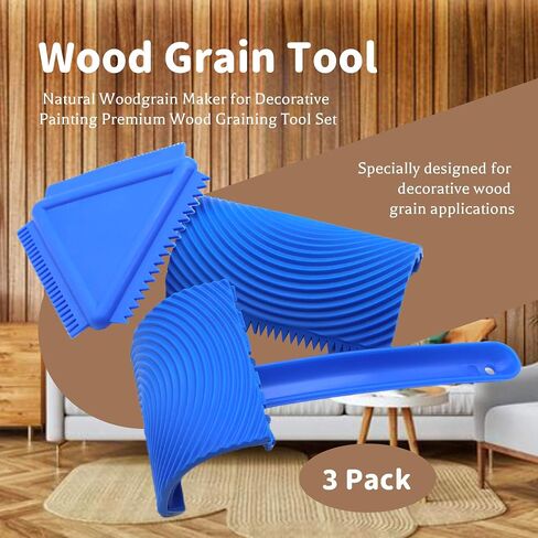 3 Pack Wood Grain Tool (Blue)-Natural Woodgrain Maker for Decorative Painting Premium Wood Graining Tool Set Enhance Your DIY Projects with Wood Grain Patterns，2 of Them are Removable and Interchangea in Kuwait