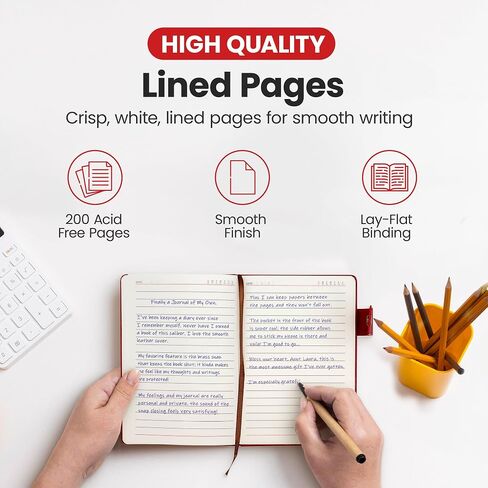 ترويج دفتر ملاحظات شخصي - A5 Lined Leather Bound Journal لكتابة النساء الرجال - دفتر Notes Executive Hardcover ، Daily Journal ، مذكرات السفر ، فكرة الهدية ، نص مخصص مع رقائق معدنية ذهبية in Saudi Arabia