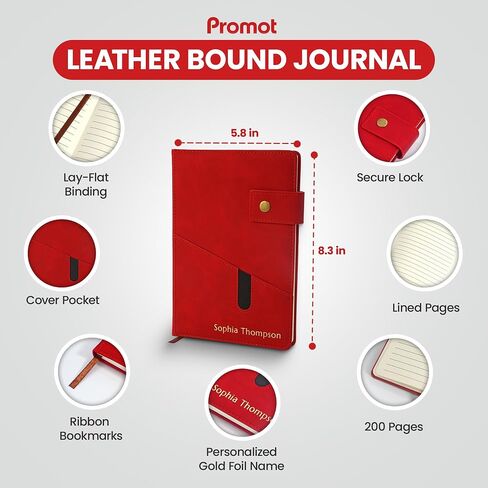 ترويج دفتر ملاحظات شخصي - A5 Lined Leather Bound Journal لكتابة النساء الرجال - دفتر Notes Executive Hardcover ، Daily Journal ، مذكرات السفر ، فكرة الهدية ، نص مخصص مع رقائق معدنية ذهبية in Saudi Arabia