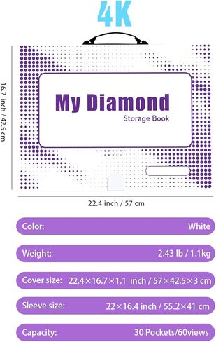 Diamond Painting Accessories Art Storage,16.2x12 inch Art Collection Book Folder, 30 High-Definition Transparent Pockets, Thickened Material (White） in Kuwait