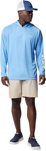 Columbia Men's PFG Terminal Tackle Fishing Hoodie, Breathable, UV Sun Protection, White Cap/White Logo,5X Tall in Saudi Arabia