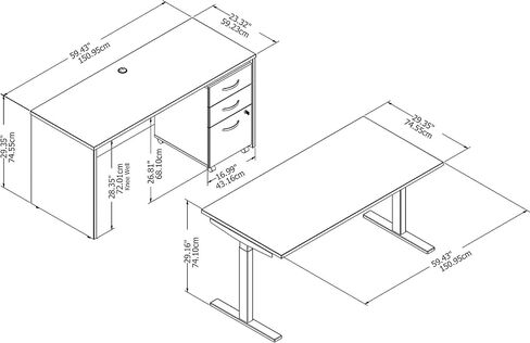 Bush Business Furniture Studio C 60W x 30D Height Adjustable Standing Desk, Credenza and Mobile File Cabinet in White in Saudi Arabia
