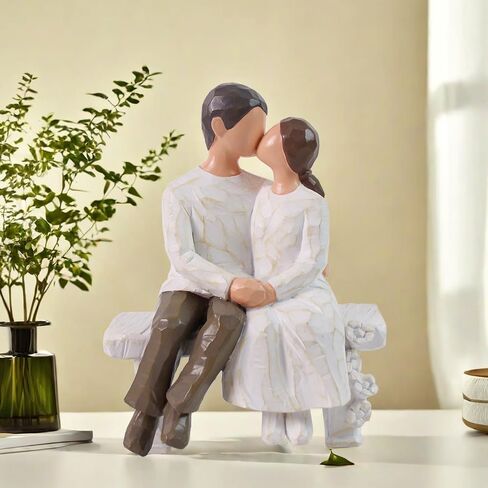 Romantic Couple Figurines in Love, Hand Painted Lover Statues Couple Sculptures to Remember Beautiful Moment - Best Gifts for Valentine's Day, Wedding Anniversary,Weddings - Bench Kissing in Saudi Arabia