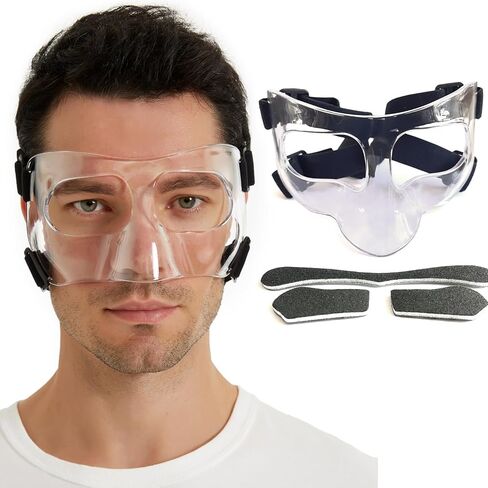 واقي الوجه من Leeuoe للرياضة، واقي الأنف يحمي عظمة الخد والجبهة، قناع درع الوجه قابل للتعديل مع بطانة لكرة السلة/كرة القدم/الكرة اللينة/الصندوق/تجميل الأنف in Kuwait