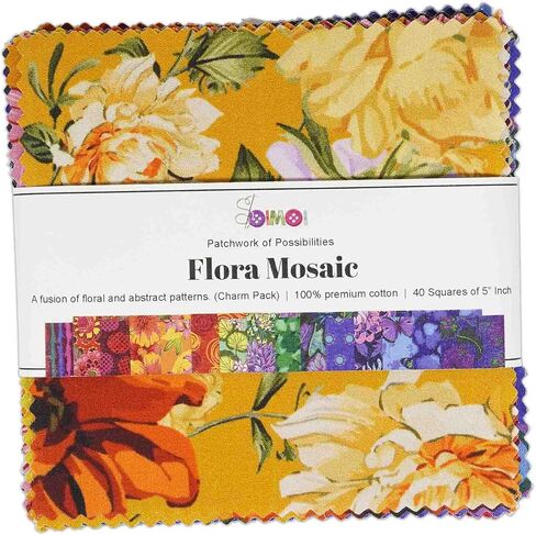 Soimoi 40Pcs 5" x 5" DIY Cotton Fabric Squares, Squares Patchwork, Pre-Cut Quilt Charm Pack, DIY Sewing Quarters Bundle, Quilting Fabric Bundles - Flora Mosaic in Kuwait