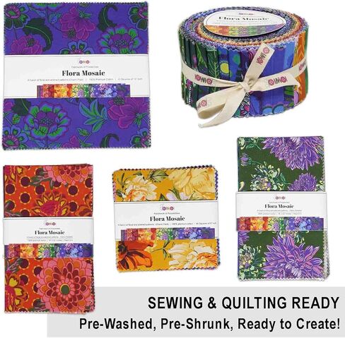 Soimoi 40Pcs 5" x 5" DIY Cotton Fabric Squares, Squares Patchwork, Pre-Cut Quilt Charm Pack, DIY Sewing Quarters Bundle, Quilting Fabric Bundles - Flora Mosaic in Kuwait