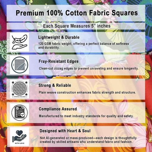 Soimoi 40Pcs 5" x 5" DIY Cotton Fabric Squares, Squares Patchwork, Pre-Cut Quilt Charm Pack, DIY Sewing Quarters Bundle, Quilting Fabric Bundles - Flora Mosaic in Kuwait