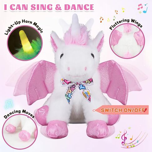 Happy Birthday Gifts Unicorn Plush Toy The Cormers Glowing Singing Happy Birthday Song,Unicorn Stuffed Animal with Moving Wings,Party Gift for Toddlers Boys Girls Kids, 11" Pink in Kuwait