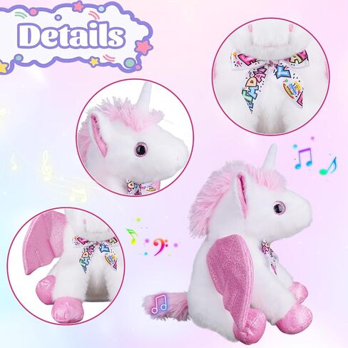 Happy Birthday Gifts Unicorn Plush Toy The Cormers Glowing Singing Happy Birthday Song,Unicorn Stuffed Animal with Moving Wings,Party Gift for Toddlers Boys Girls Kids, 11" Pink in Kuwait