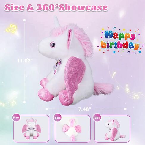 Happy Birthday Gifts Unicorn Plush Toy The Cormers Glowing Singing Happy Birthday Song,Unicorn Stuffed Animal with Moving Wings,Party Gift for Toddlers Boys Girls Kids, 11" Pink in Kuwait
