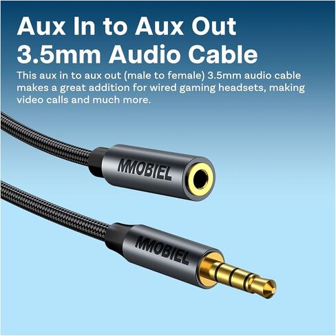 MMOBIEL 3.5mm Audio Male to Male Jack Aux Cable – 4-Pole TRRS Jacks – Aux to Aux Cable – Headphone Extension Cable – Audio and Microphone – Compatible with Headset, Earphone, Phone etc. – 3.3 Foot in Kuwait
