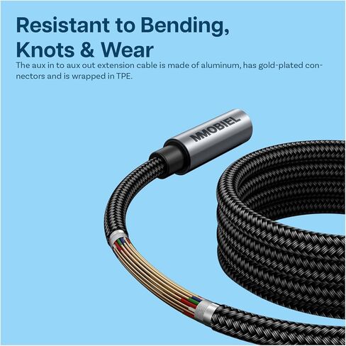 MMOBIEL 3.5mm Audio Male to Male Jack Aux Cable – 4-Pole TRRS Jacks – Aux to Aux Cable – Headphone Extension Cable – Audio and Microphone – Compatible with Headset, Earphone, Phone etc. – 3.3 Foot in Kuwait