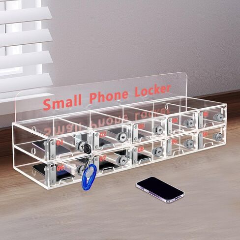 12 Slots Cell Phone Lock Box Wall-Mounted Cell Phone Storage Cabinet Acrylic Material with Door Locks and Keys Cell Phone Holder Classroom Transparent Cell Phone Locker for Office Classroom (12 Slots) in Kuwait