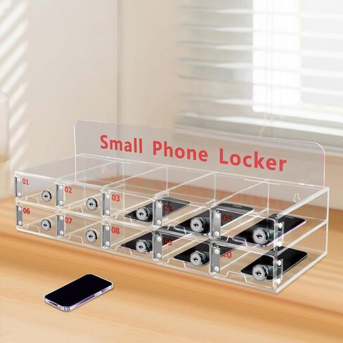 12 Slots Cell Phone Lock Box Wall-Mounted Cell Phone Storage Cabinet Acrylic Material with Door Locks and Keys Cell Phone Holder Classroom Transparent Cell Phone Locker for Office Classroom (12 Slots) in Kuwait