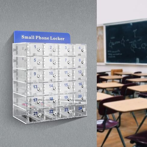12 Slots Cell Phone Lock Box Wall-Mounted Cell Phone Storage Cabinet Acrylic Material with Door Locks and Keys Cell Phone Holder Classroom Transparent Cell Phone Locker for Office Classroom (12 Slots) in Saudi Arabia