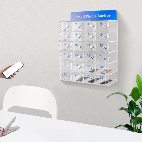 12 Slots Cell Phone Lock Box Wall-Mounted Cell Phone Storage Cabinet Acrylic Material with Door Locks and Keys Cell Phone Holder Classroom Transparent Cell Phone Locker for Office Classroom (12 Slots) in Saudi Arabia