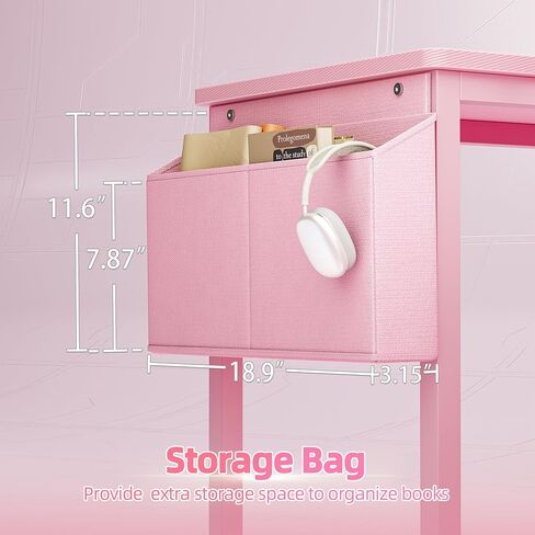 TIQLAB Gaming Desk 55 inch with Power Outlet and LED Light, Computer Desk with Reversible Shelves and Storage Drawer, Small PC Desk for Home Office Table with Bag, Carbon Fiber Pink in Kuwait