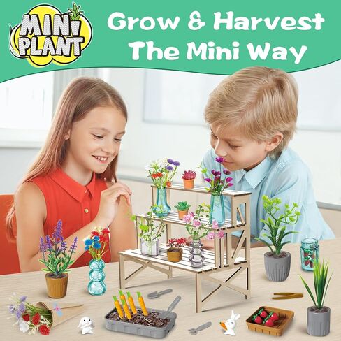 Make It Miniature Botanicals Collectibles Playset, Paper Flower Bouquet DIY Crafts, Mini Plants, Bonsai, Potted, Succulent, Garden, Farm, Wooden Stand for Display, Collectors, Toy Gift, 6+, 70 Pcs in Kuwait