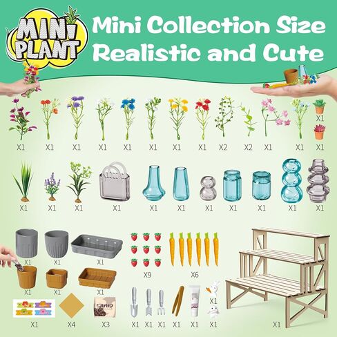 Make It Miniature Botanicals Collectibles Playset, Paper Flower Bouquet DIY Crafts, Mini Plants, Bonsai, Potted, Succulent, Garden, Farm, Wooden Stand for Display, Collectors, Toy Gift, 6+, 70 Pcs in Kuwait