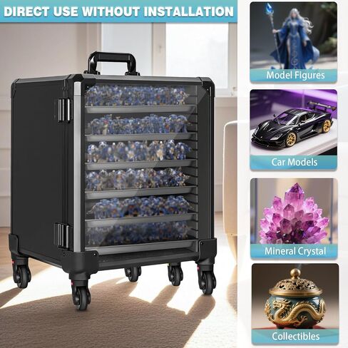 Trolley Miniatures Transport Display Storage Case Aluminum Alloy Frame with 5 Detachable Swivel Wheels and Lock (Large Size) in Saudi Arabia