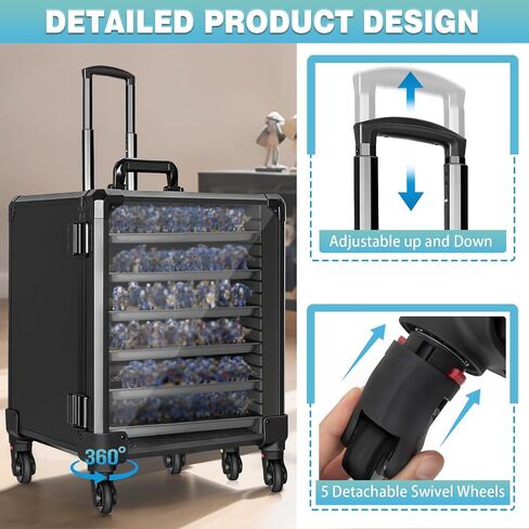 Trolley Miniatures Transport Display Storage Case Aluminum Alloy Frame with 5 Detachable Swivel Wheels and Lock (Large Size) in Saudi Arabia