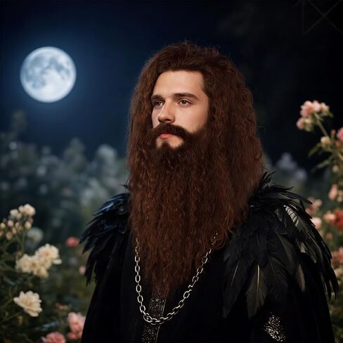 Realistic gray Wizard Beard and Wig - Halloween Funny Adult Wizard Beard and Wig Costume Accessories in Saudi Arabia
