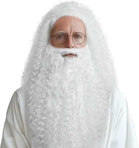 Realistic gray Wizard Beard and Wig - Halloween Funny Adult Wizard Beard and Wig Costume Accessories in Saudi Arabia