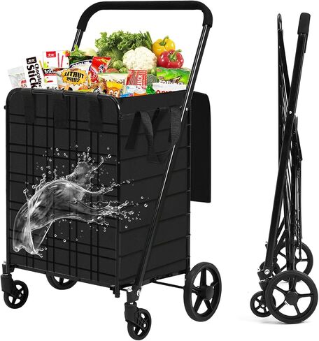 Shopping Cart for Groceries, 396 LBS Super Capacity Folding Utility Cart with Waterproof Liner, 360° Rolling Swivel Wheels Collapsible Cart, Heavy Duty Trolley for Laundry, Groceries (Jumbo+Bag) in Kuwait