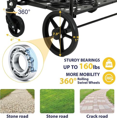 Shopping Cart for Groceries, 396 LBS Super Capacity Folding Utility Cart with Waterproof Liner, 360° Rolling Swivel Wheels Collapsible Cart, Heavy Duty Trolley for Laundry, Groceries (Jumbo+Bag) in Kuwait