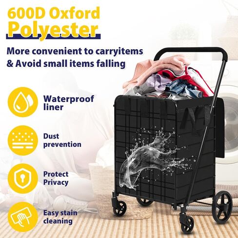 Shopping Cart for Groceries, 396 LBS Super Capacity Folding Utility Cart with Waterproof Liner, 360° Rolling Swivel Wheels Collapsible Cart, Heavy Duty Trolley for Laundry, Groceries (Jumbo+Bag) in Kuwait
