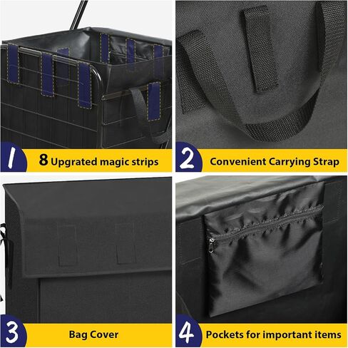 Shopping Cart for Groceries, 396 LBS Super Capacity Folding Utility Cart with Waterproof Liner, 360° Rolling Swivel Wheels Collapsible Cart, Heavy Duty Trolley for Laundry, Groceries (Jumbo+Bag) in Kuwait