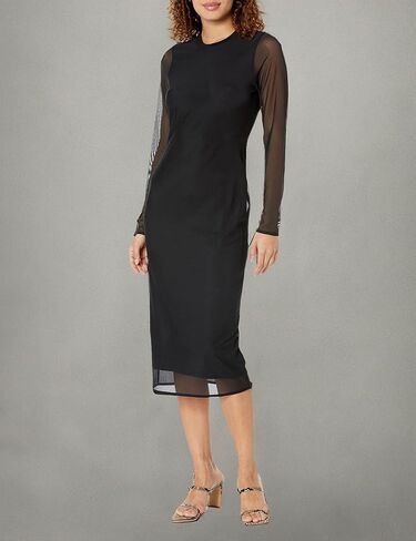 The Drop Women's Gene Mesh Long-Sleeve Midi Dress with Open-Back in Saudi Arabia