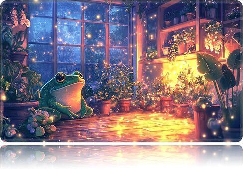 Playmat for MTG, Card Game Mat Non-Slip Rubber Base and Stitched, 24 x 14 inch TCG Play Mat for MTG and Other Card Games (NO Zones), Cute Frog in Saudi Arabia