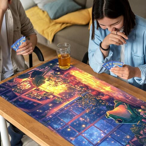 Playmat for MTG, Card Game Mat Non-Slip Rubber Base and Stitched, 24 x 14 inch TCG Play Mat for MTG and Other Card Games (NO Zones), Cute Frog in Saudi Arabia