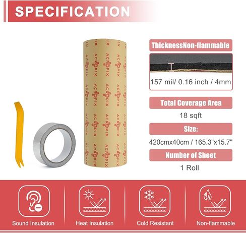 ACROPIX 157mil 4mm 18sqft 15.7"x165.3" Aluminum Foil Foam Heat Damping Pad Kit with Foil Tape and Installation Tool Silver Tone - Pack of 1 in Saudi Arabia