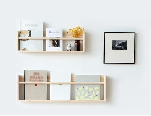 Bookcase Shelf Wall Shelf Wall Bedroom Wall-Mounted Wood Minimalist Style Student Bookshelf for Photo Frame Books Bonsai Magazine Storage Bookshelf with Storage in Saudi Arabia
