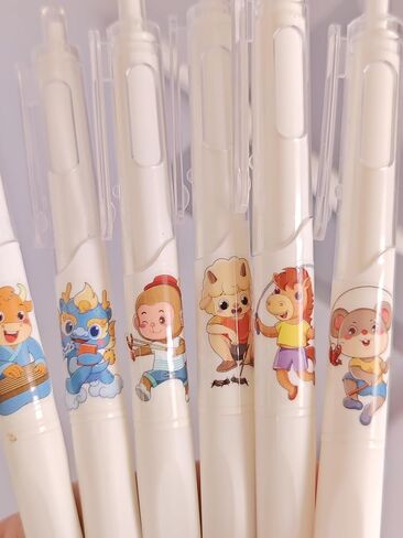 12 Pcs Cute Cartoon Pens piggy gel pens black School Supplies Anime Cartoon School Supplies 0.5mm in Saudi Arabia