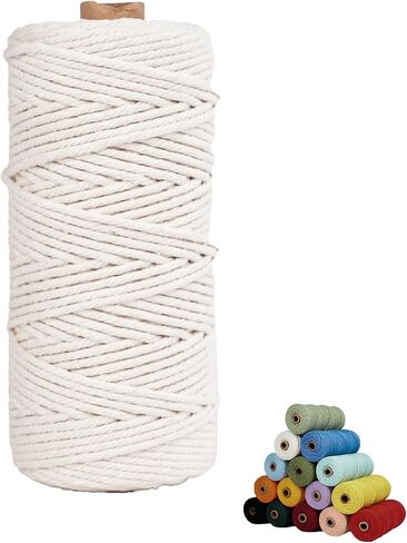 Macrame Cord, 3mm x 109Yards,Colorful Cotton Cord,Natural Cotton Macrame Rope for Wall Hanging & Boho Decorations, Plant Hangers,Crafts Cord for DIY,Knitting,Beige White in Saudi Arabia