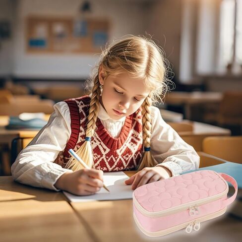 Pencil Case For Girls,Flower Quilted Large Capacity Pencil Pouch With 2 Compartment, Zipper Pencil Bag With Handle, Women Soft Pencil Box For Middle School Office College in Saudi Arabia