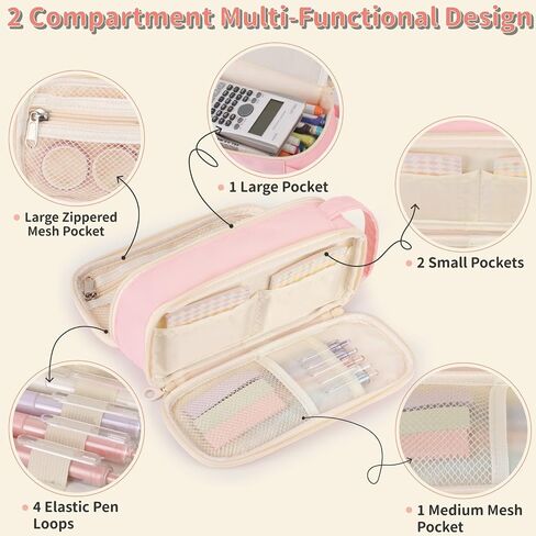 Pencil Case For Girls,Flower Quilted Large Capacity Pencil Pouch With 2 Compartment, Zipper Pencil Bag With Handle, Women Soft Pencil Box For Middle School Office College in Saudi Arabia