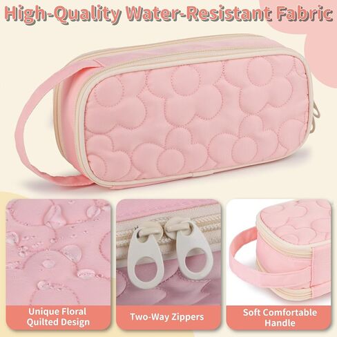 Pencil Case For Girls,Flower Quilted Large Capacity Pencil Pouch With 2 Compartment, Zipper Pencil Bag With Handle, Women Soft Pencil Box For Middle School Office College in Saudi Arabia