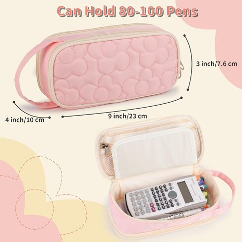 Pencil Case For Girls,Flower Quilted Large Capacity Pencil Pouch With 2 Compartment, Zipper Pencil Bag With Handle, Women Soft Pencil Box For Middle School Office College in Saudi Arabia