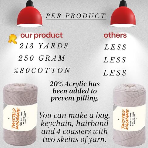 Twisted Macrame VR Cord 250g 672 feet 224 Yards Single Strand 4mm-5mm Twine Rope Sparkle Natural Cotton Cord String Crafts Wall Hanger Plant Thread Hanging 1 Skein VR 90919 in Kuwait